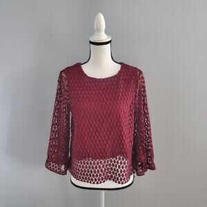 Anthropologie Vanessa Virginia Red Open Lace Angel Sleeve Top S